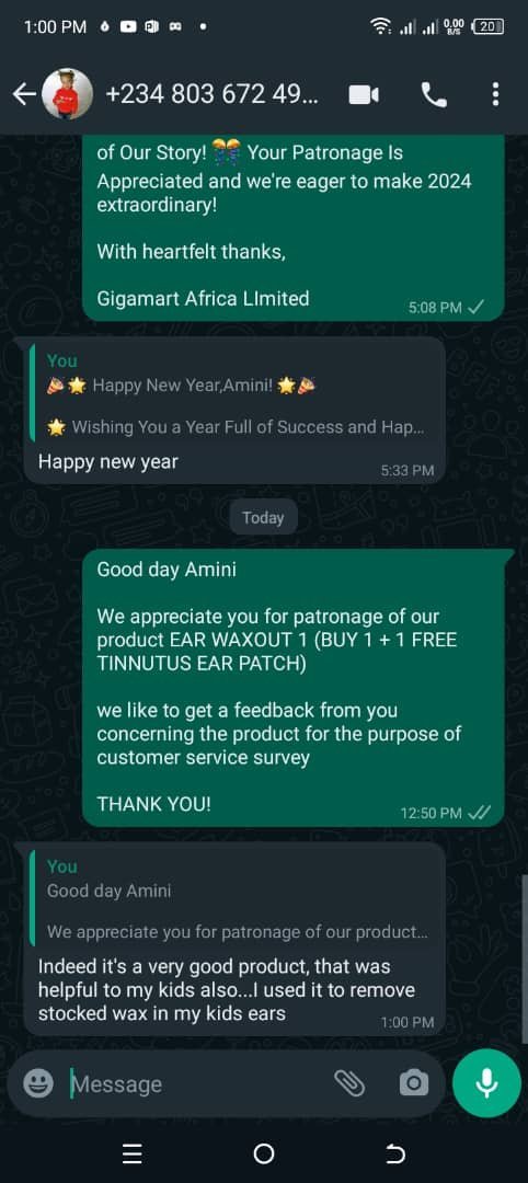 WhatsApp customer proof screenshot