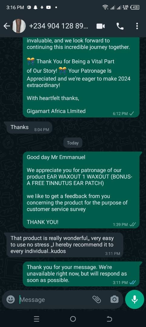WhatsApp customer proof screenshot