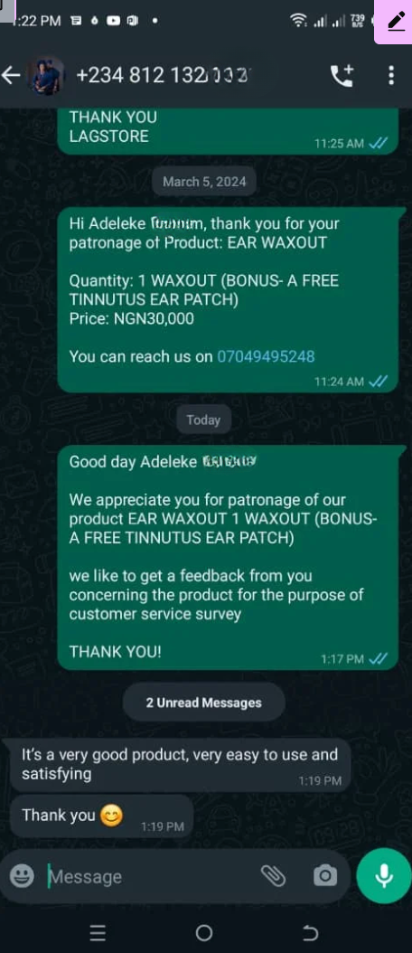 WhatsApp customer proof screenshot